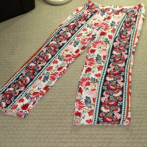Gypsies & Moondust Size L Floral Pull On Elastic Waist Flowy Pants Boho Hippie